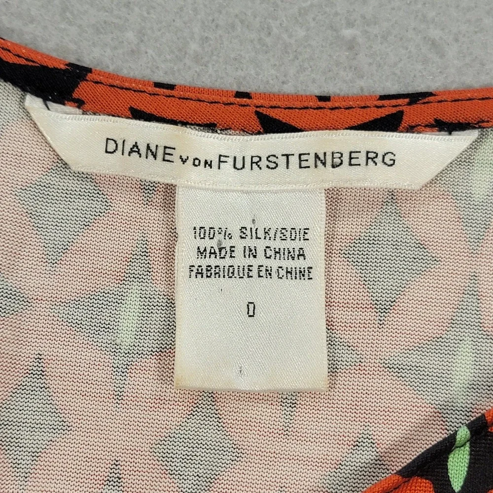 Diane‎ von Furstenberg Silk Dress Geometric Print Cowl Neck Orange Black Women 0